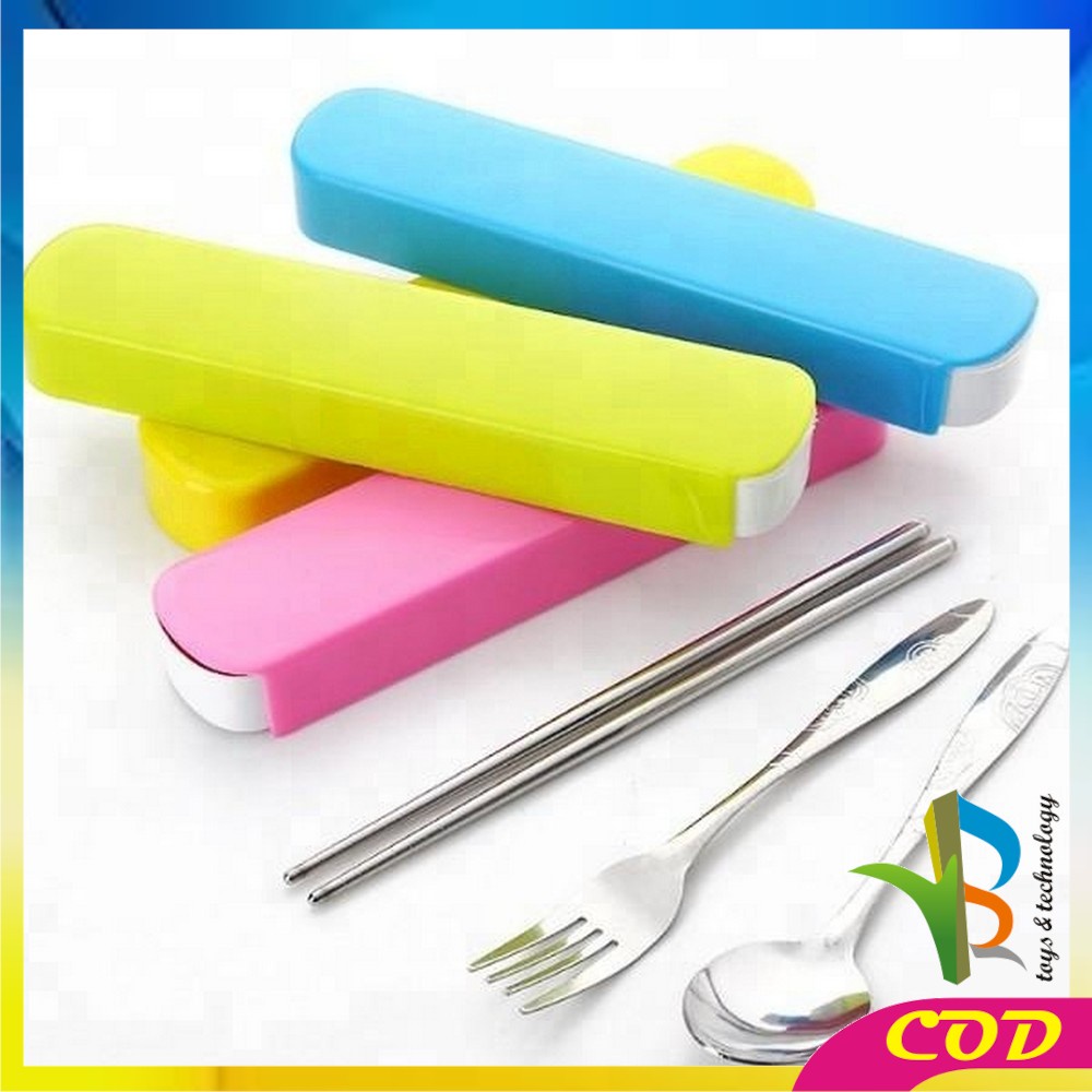 RB-C495 Sendok Set 3IN1 Stainless Steel / Alat Makan Sendok Garpu Sumpit Set Portable Dengan Kotak Praktis