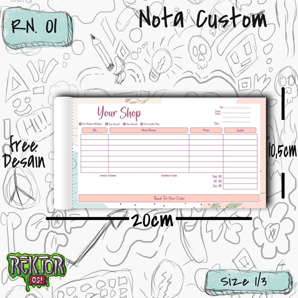 

CETAK NOTA / 1/3 FOLIO /NOTA CUSTOM / 2 PLY / NOTA FULL WARNA / FREE DESAIN / TANPA MINIMAL ORDER