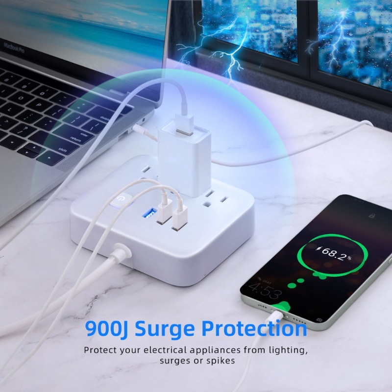Zzz Surge Protector Power Strip Dengan 3outlet AC &amp; 3port USB 900joule Untuk Rumah