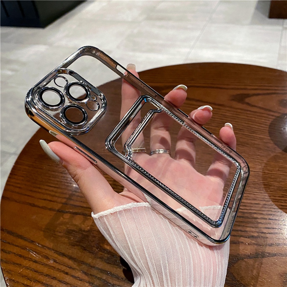 IPHONE Luxury Plating Phone Case Untuk Iphone14Plus141413 Pro MAX Case Untuk Iphone11 12 Pro MAX Soft TPU Clear Casing Dompet Card Holder Cover