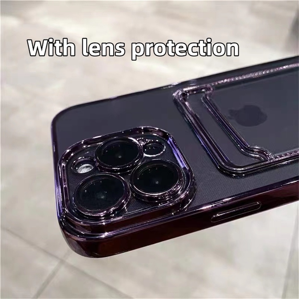 Mewah Tempat Kartu Perlindungan Canggih Lensa Case iPhone 14 Pro Max Plus Case iPhone 13 11 12 Pro Max 14Plus Kreatif Sepenuhnya Tertutup Shockproof Protection Transparan Bening Case