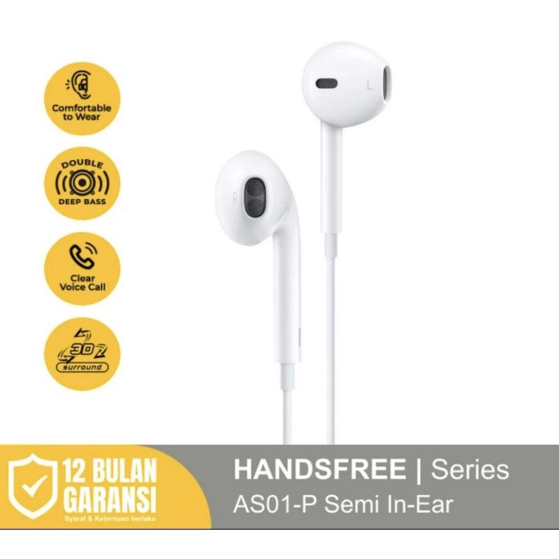 Rexi AS01-P Semi In-Ear Super Bass Wired Earphone