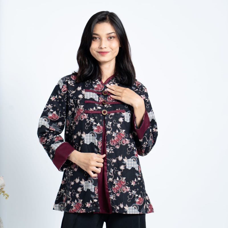 ATASAN BATIK BAJU KERJA WANITA | BLOUSE BATIK PIAS  KOIN 01- LANGITJUA BATIK SOLO