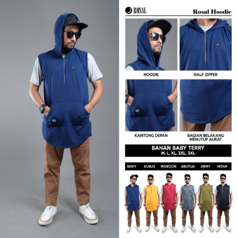 (Bisa COD) Rompi Sholat Hoodie - Rosal Hoodie - Rompi Sholat Kupluk Pria Muslim