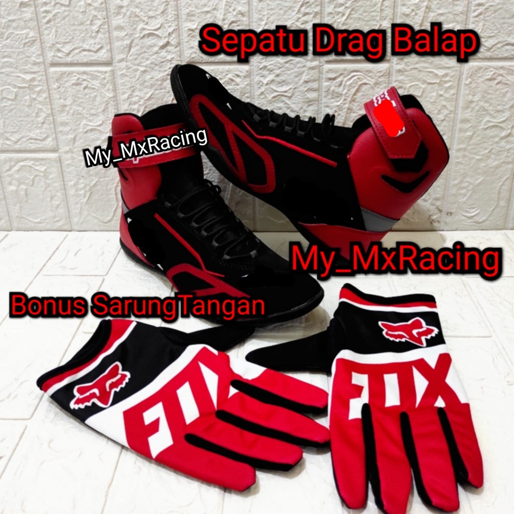Sepatu Drag  BONUS SARUNG TANGAN Sepatu Race Motor TERLARIS for Touring Rally Slalom Kualitas Premium TERLARIS