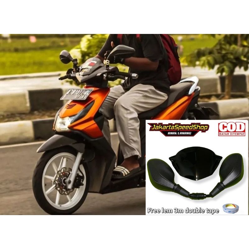 Visor variasi beat karbu beat lama plus kaca spion click hitam polos free lem 3m double tape pnp