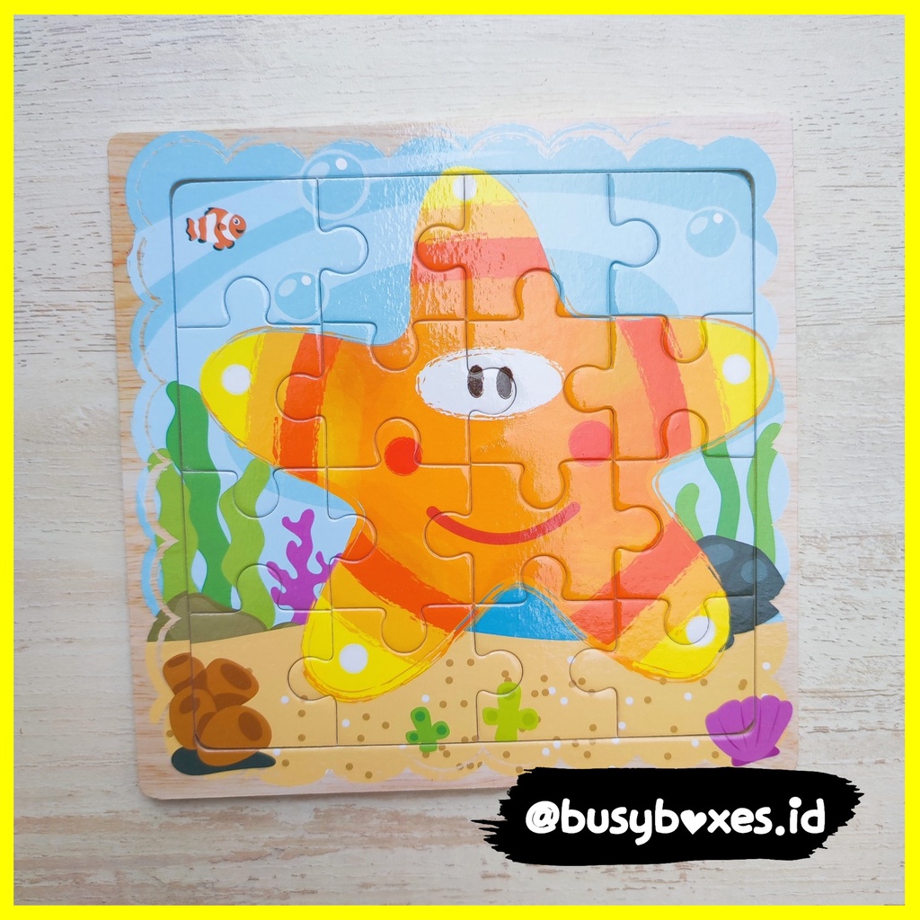 Busyboxes.id Mainan anak puzzle edukasi anak 1 2 3 tahun laki laki perempuan mainan edukasi Montessori puzzle jigsaw 3d kayu hewan binatang laut bintang laut starfish