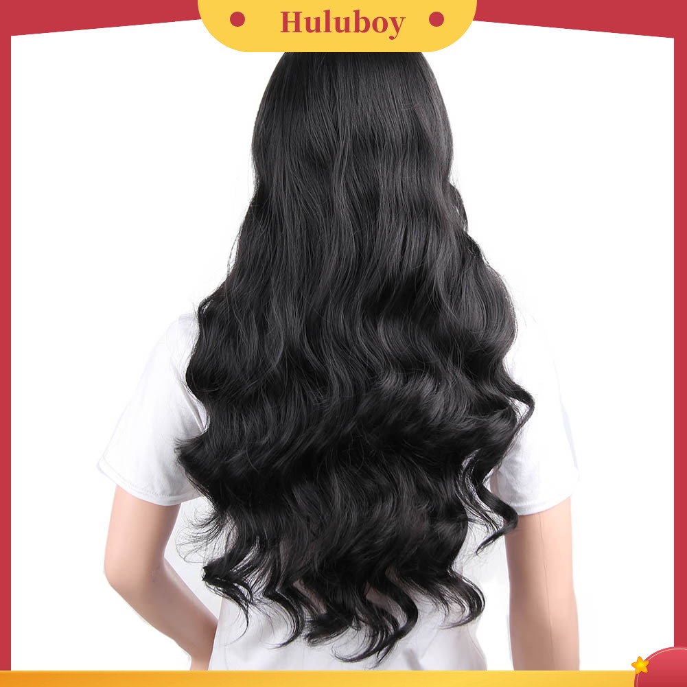 Wig Rambut Sintetis Model Panjang Keriting Gelombang Warna Hitam Tahan Panas Untuk Wanita
