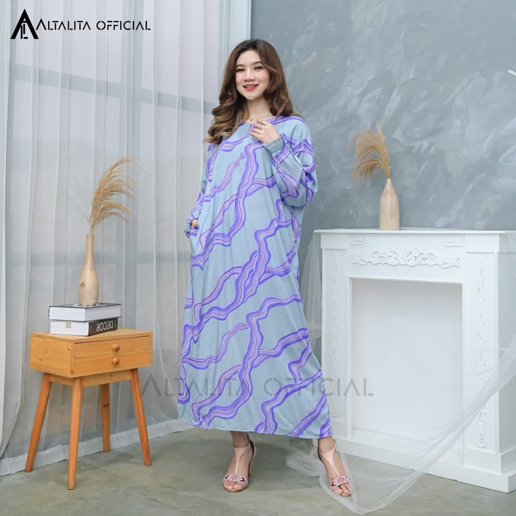 Altalita - Daster Panjang Lengan Tangan Panjang Semata Kaki Busui Motif Kekinian Bahan Katun Rayon Premium Jumbo LD 120