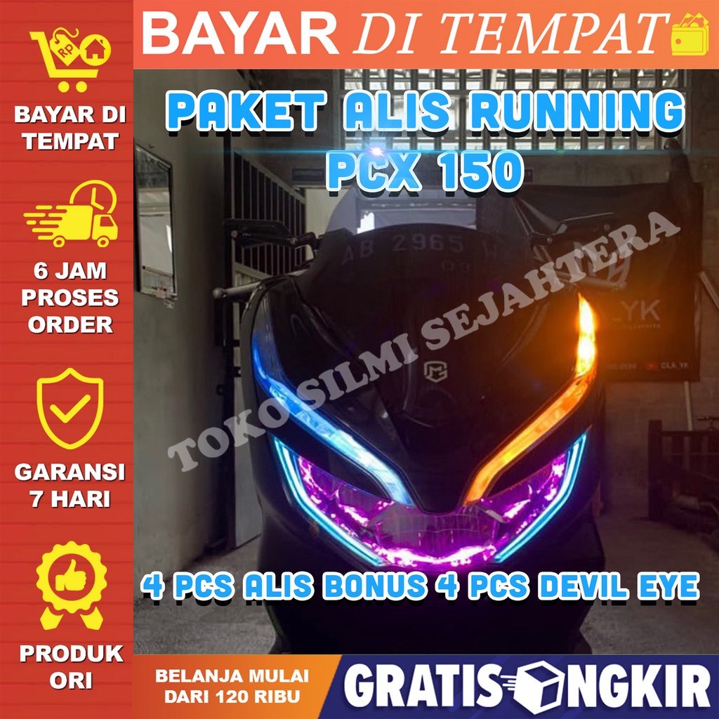 Paket Lampu Alis Running PCX 150 Bonus devil eye tidak berbintik lampu depan headlamp pcx running LA