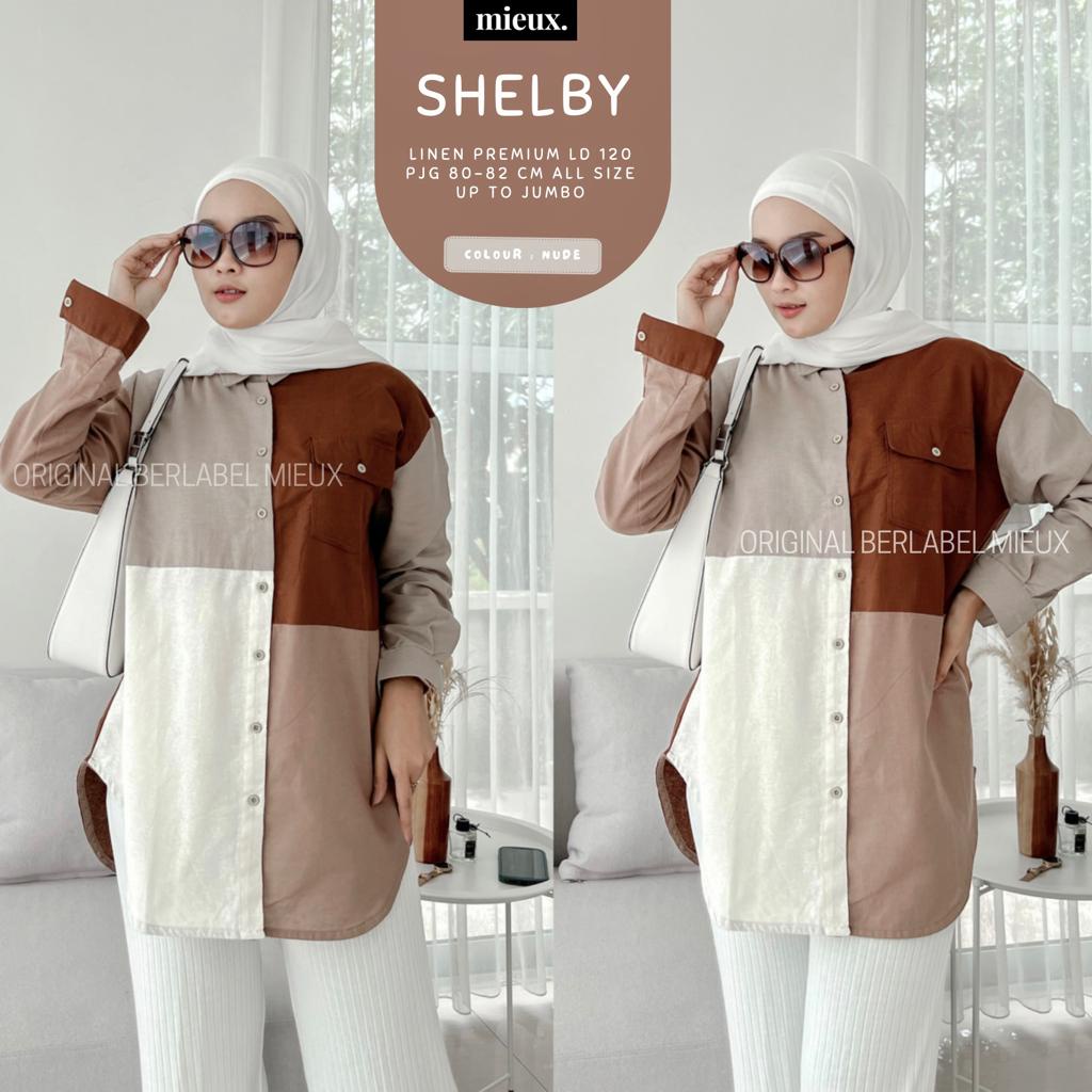 Shelby Linen Premium Kemeja Atasan Wanita All Size Original Produk By Mieux