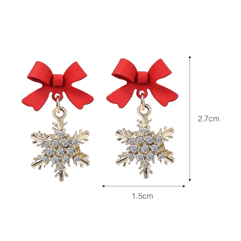 1pasang Shiny Zircon Pendant Earring Sweet Ladies Aksesoris Halus Perhiasan Telinga Natal Busur Snowflake Stud Earrings Untuk Pesta Pacaran Makan Malam