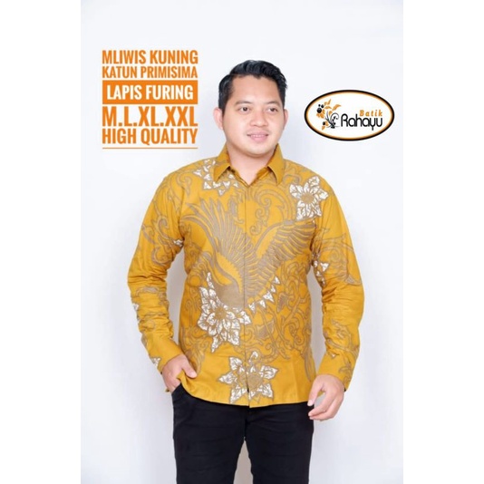 MAHKOTA KUNING Pria Lengan Panjang Batik PRABU Pria Modern Reguler Batik Pria Lengan Panjang Premium