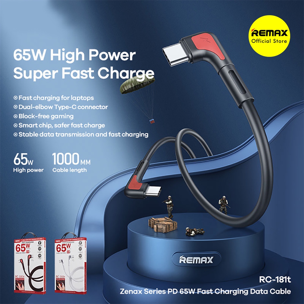 Kabel Data Type C to Type C Remax Zenax Fast Charging 65W Elbow Design RC-181T