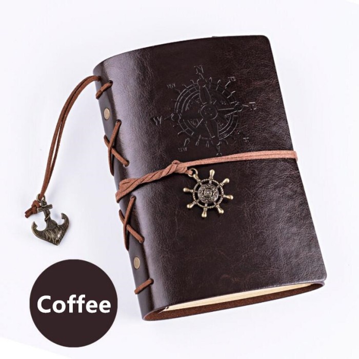 

Pad Notebook Mini Binder Cover Classic Retro Pirate Ship Leather - Coffee