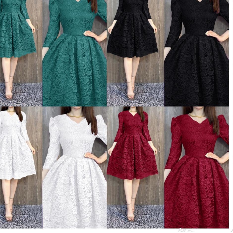 Terlaris DRESS BROKAT PREMIUM MEWAH ELEGANT/ DRESS AGNES BRUKAT PESTA PUTIH / GAUN NATAL / DRES KOND