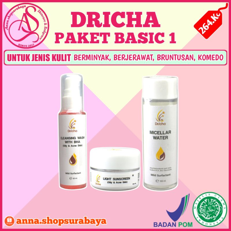 DRICHA SKINCARE BYE DR IKA PAKET BASIC 1