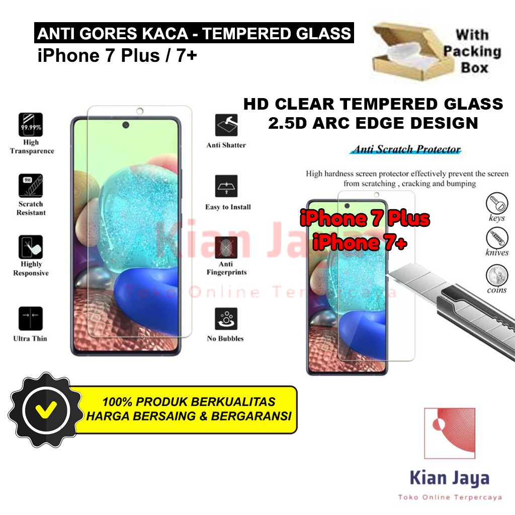 Anti Gores Kaca Hp iPh 7 Plus / 7+Tempered Glass Premium Bening Transparan Clear TG Temper Glas