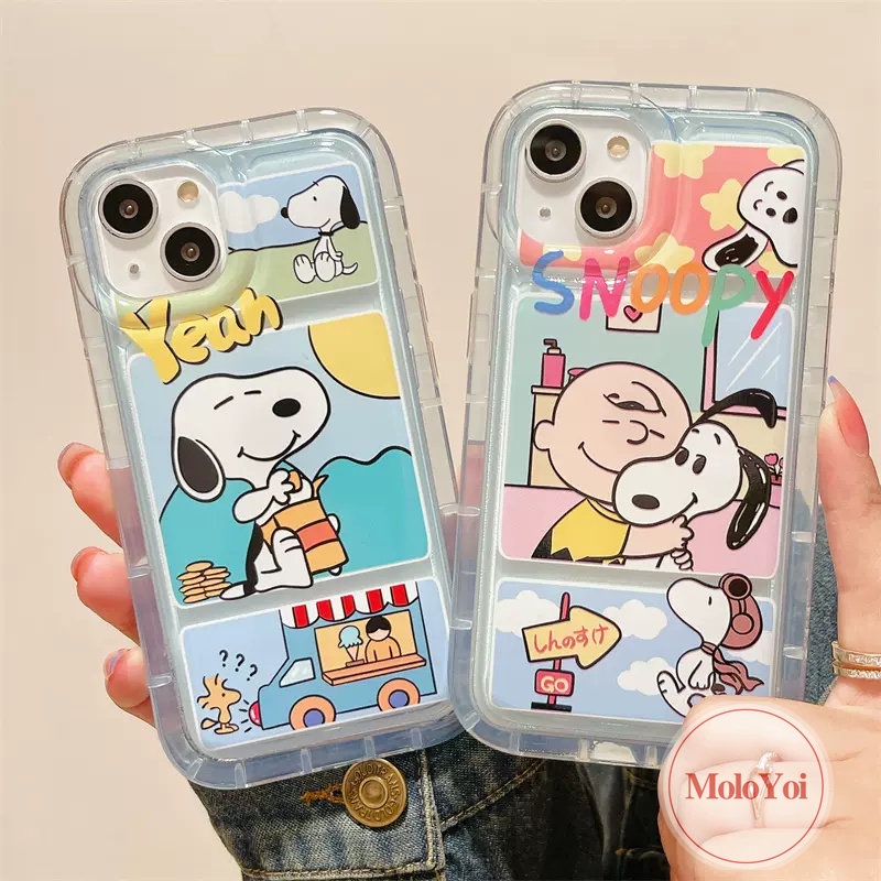 IPHONE Casing Ponsel Snoopy Kartun Lucu Kompatibel Untuk Iphone11 14 13 12 Pro MAX XR 7Plus 8Plus 78 6 6S Plus X XS MAX Bening Shockproof Transparan Airbag Lembut TPU Penutup Belakang