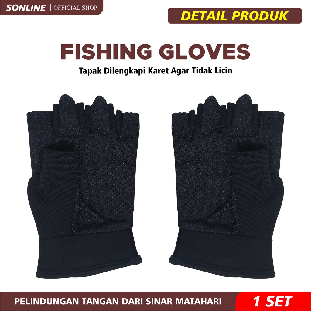 SONLINE Sarung Tangan Mancing Anti-Slip Gloves Waterproof Fishing Gloves Warna Hitam