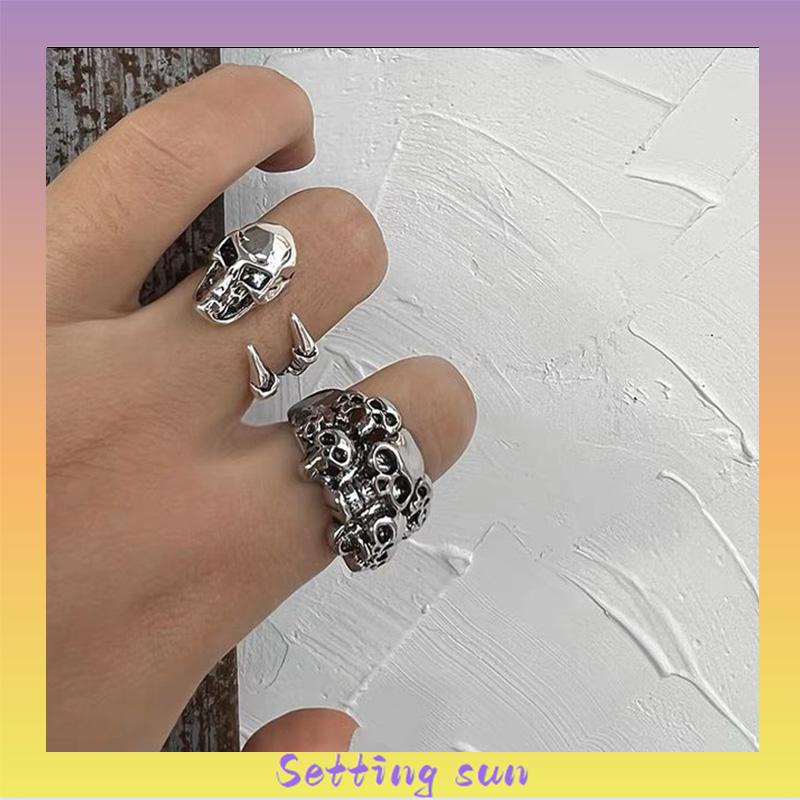 COD✨Cincin punk perak antik yang dipersonalisasi Pria aksesori fashion Korea TN