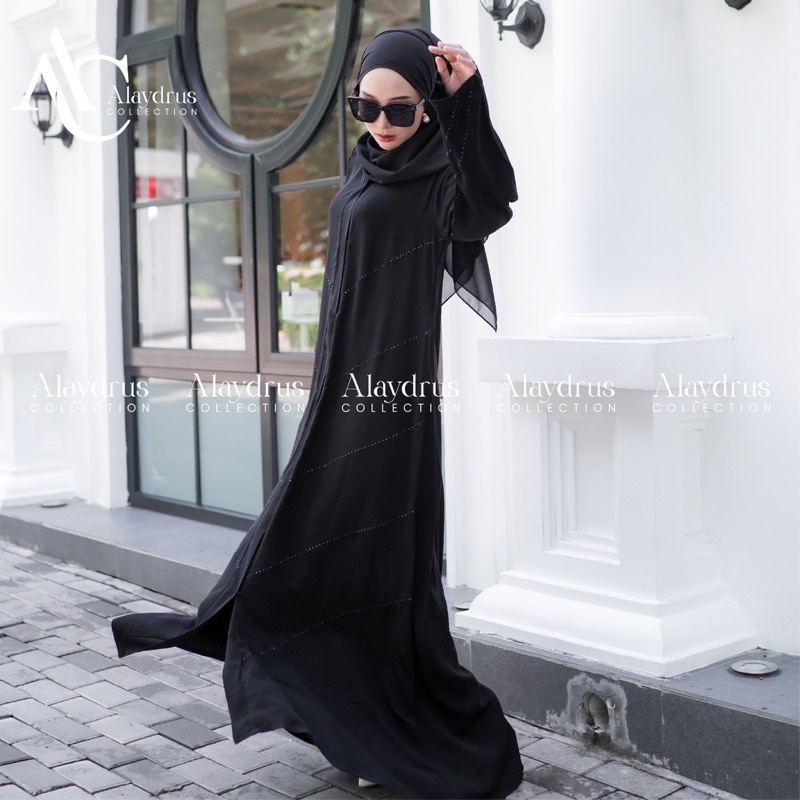 Abaya Syari Gamis Hitam Arab Saudi Outer Kombinasi Mata Hitam 881