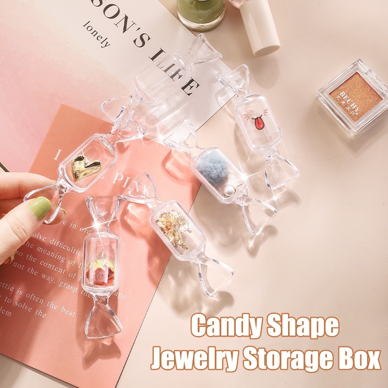 [Harga Grosir] Kotak Bening Berbentuk Permen Wadah Packing Perhiasan Mini Lovely Decor Storage Gadget Anting Kalung Cincin Tempat Penyimpanan Untuk Perjalanan Penggunaan Sehari-Hari