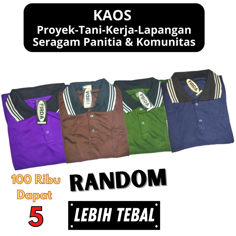 100 Ribu 5 Kaos Pria Kerah Lengan Panjang Polo Polos Kerja Kuli Bangunan Lapangan Tani Proyek Basahan Seragam Murah ADem