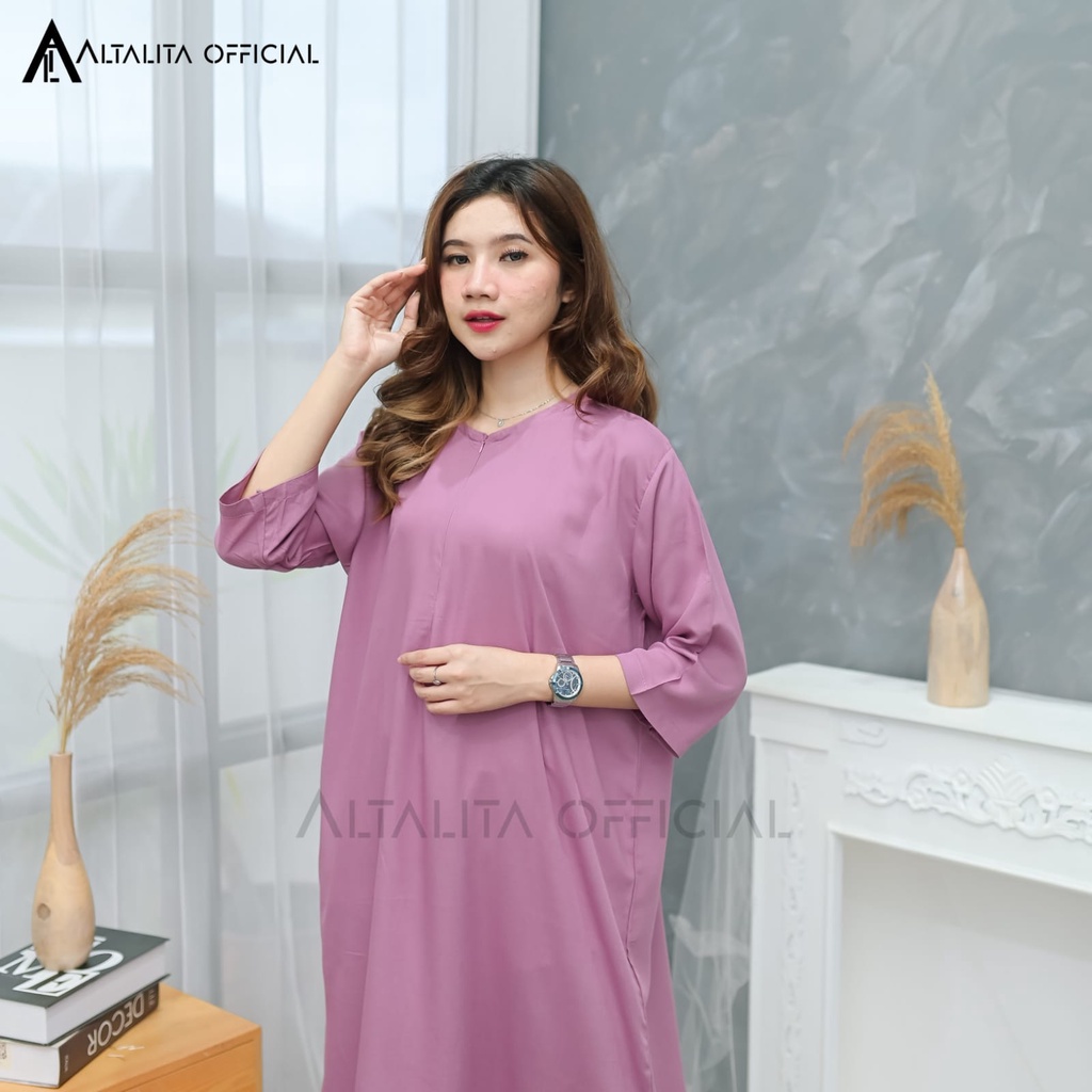 Altalita - Daster Semata Kaki Busui Polos Lengan Tangan Panjang 3/4 Terbaru Longdress Busui Daster Gamis Rayon Polos Jumbo LD 120 Homedress Rayon Polos Lengan Panjang Bahan Adem Halus Tebal Premium