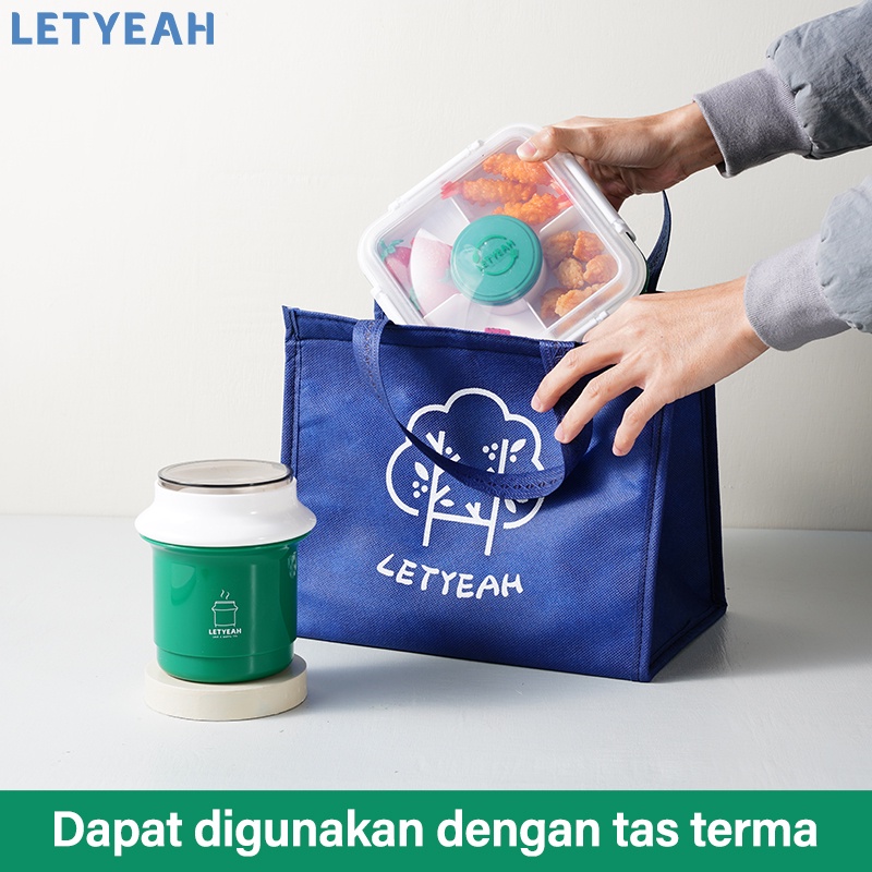 letyeah Kotak makan set 1600ml tempat bekal lunch box/500ml mangkuk sup portabel/tas bekal