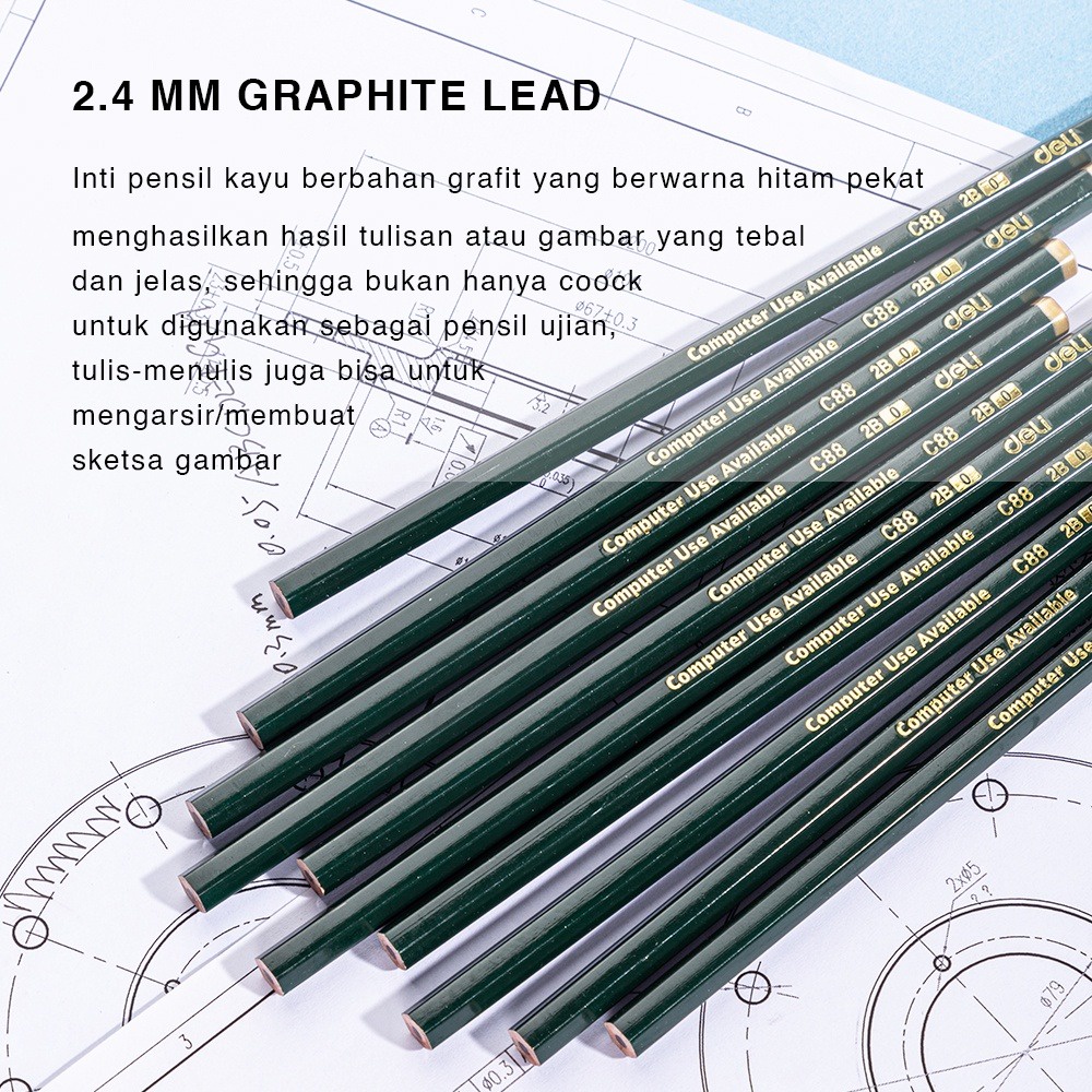 Pensil C88 2B * DELI * Graphite Pencil * Pensil Tulis * 1 Lusin 12pcs