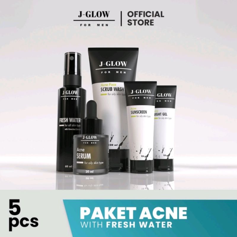 skincare JGLOW for man Paket Acne serum 5 pcs best seller, skincare ampuh untuk jerawat mencerahkan 
