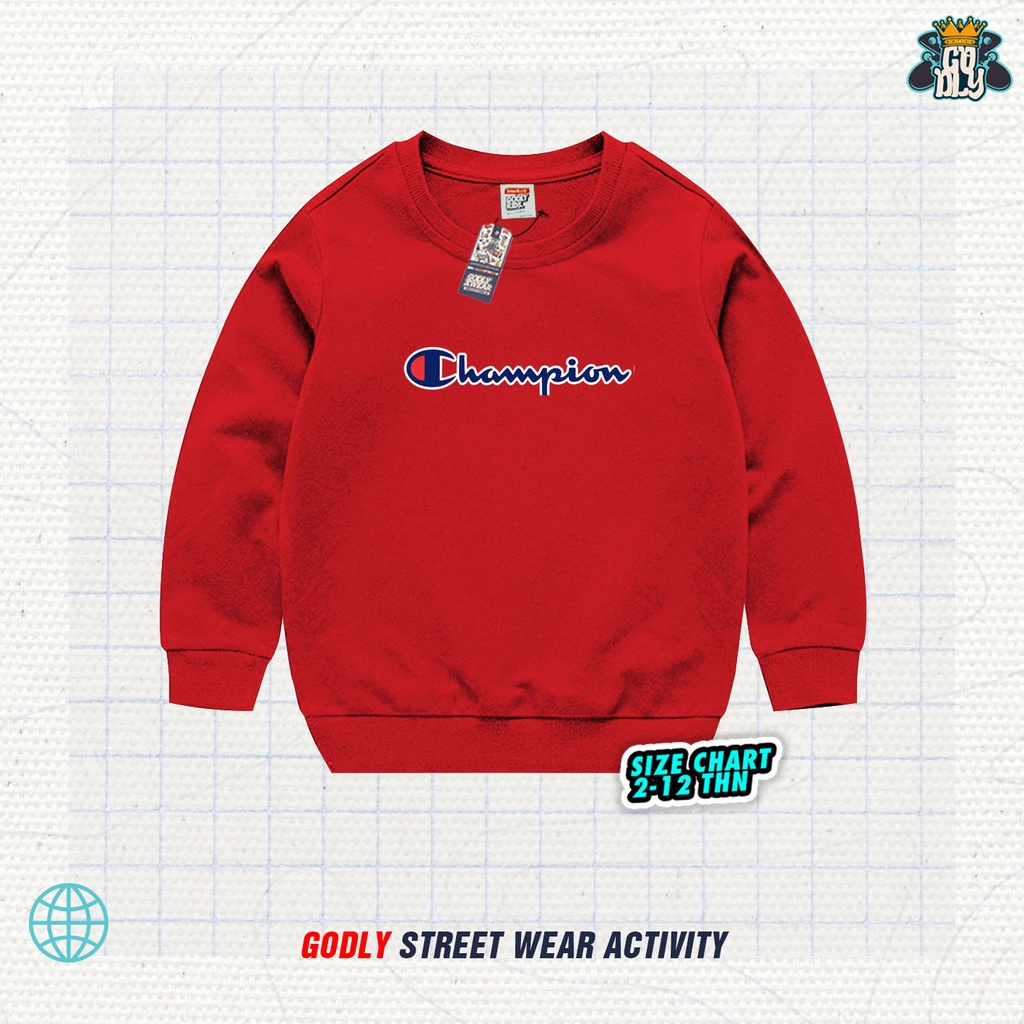 SWEATER  CREWNECK DISTRO ANAK CHAMPION UNISEX SIZE 1-12TH/ PAKAIAN ANAK / COD BAYAR DITEMPAT DITEMPAT