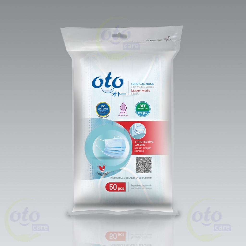 OTO Masker Medis Kesehatan Earloop Surgical Mask 3 lapis isi 50 pcs