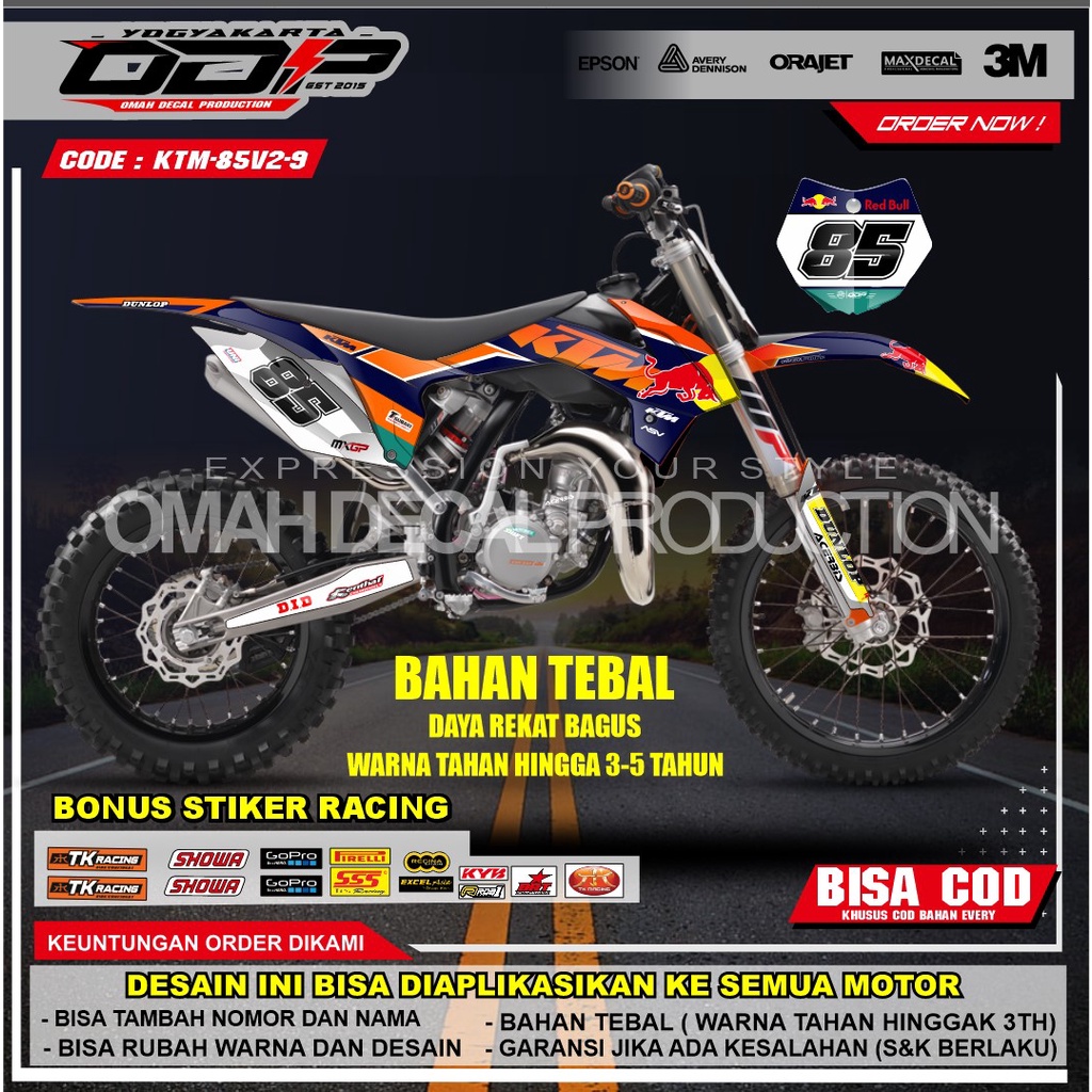 DECAL KTM 250 FULL BODY DEKAL BODY SET KTM 85 NEW STICKER MOTOR KTM85 NEW STIKER MOTOR TRAIL BEBEK M