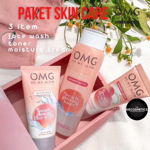 OMG OH MY GLOW SKINCARE glowing paket skincare Face Wash Cream Toner 3 item