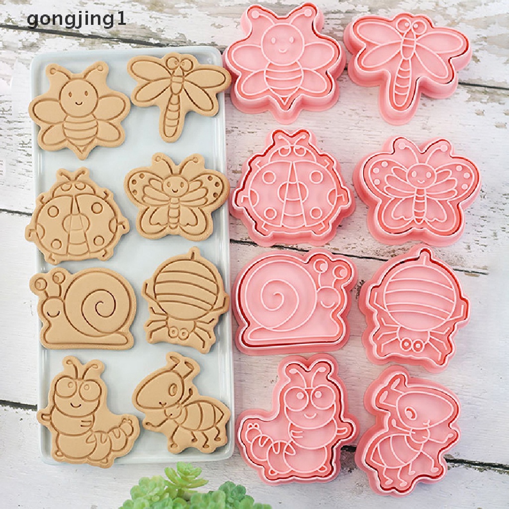 Ggg 8 Pcs/set Hutan Hewan Gajah Singa 3D Kartun Cookie Cetakan Biskuit Cutter Perangko Lebah Kupu-Kupu DIY Fondant Plunger Kue Alat Dapur Baking Pastry Bakeware Perlengkapan ID