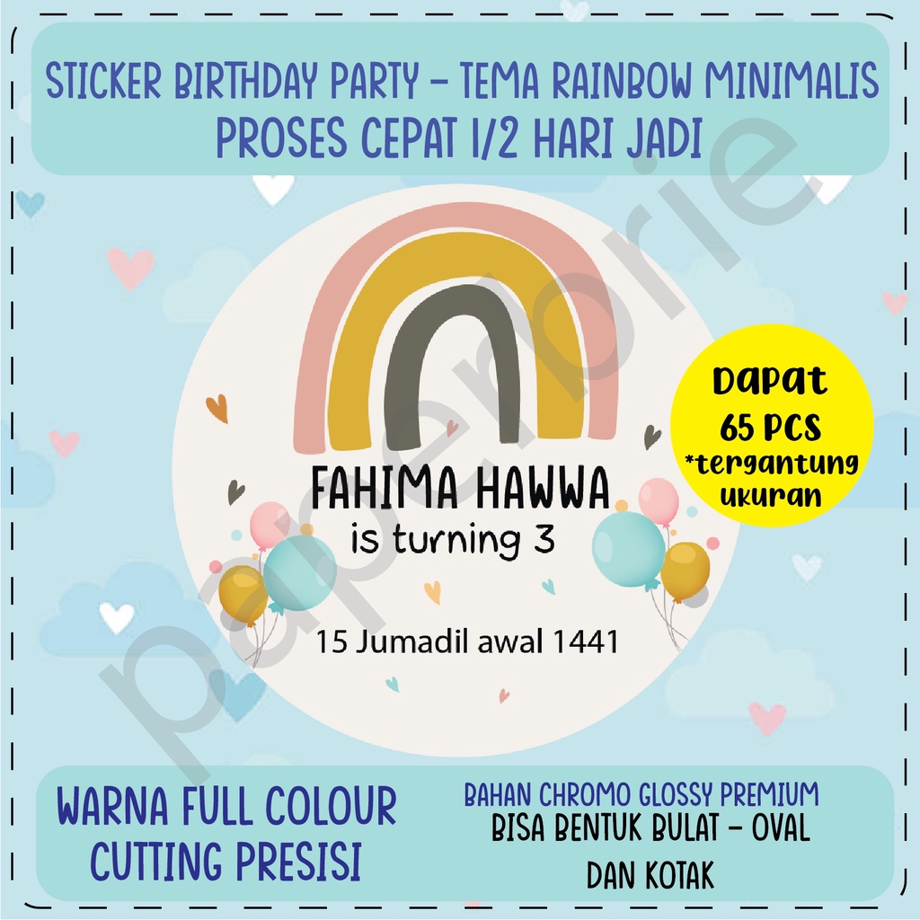 label stiker RAINBOW MINIMALIS Ulang Tahun Anak - sticker birthday party stiker hampers sticker hamper stiker bingkisan ultah