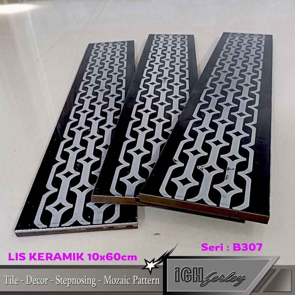 Lis Keramik Dinding 10x60 cm Hitam Motif Rantai