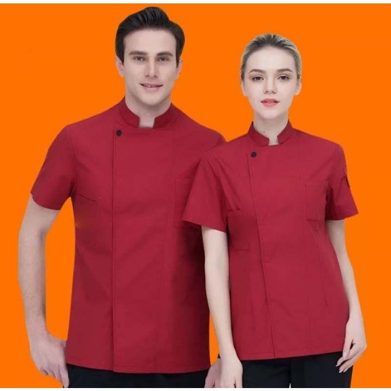 Baju koki chef jacket kemeja koki lengan pendek seragam waitres unisex