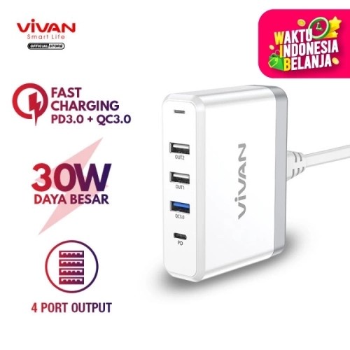 Vivan Charger Hp 4 Port 30W 5.4A Fast Charging Travel Charger Qc 3.0 #Original