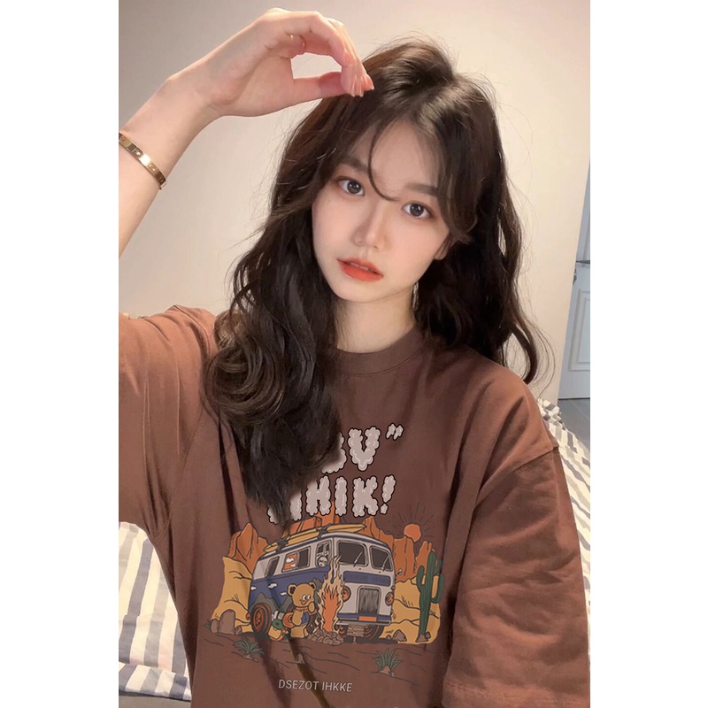 baju kaos wanita lengan pendek korean style graphic print T-shirt kekinian import oversize kaos couple