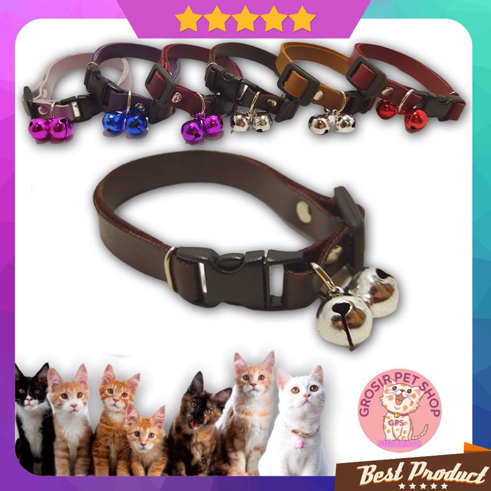 Kalung kucing kitten anjing kelinci premium bahan kulit liontin isi 2 12 mm ecer grosir aksesoris hewan peliharaan