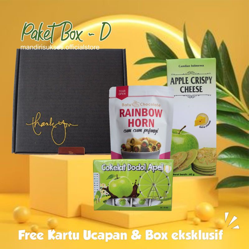 One Mandiri Sukses - Oleh Oleh Khas Malang Batu Paket Box  [ D ]  - ISI : Apple Crispy , Dodol Apel , Rainbow Horn