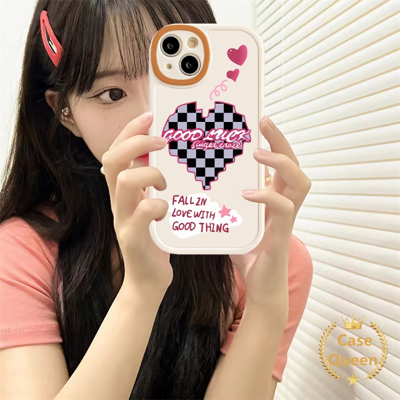 IPHONE Casing Ponsel Papan Catur Smile Love Hati Lucu Kompatibel Untuk Iphone11 13 12 14 Pro Max7 8 6 6s Plus XR X XS Max14 Plus Se2020 Shockproof Soft TPU Back Cover