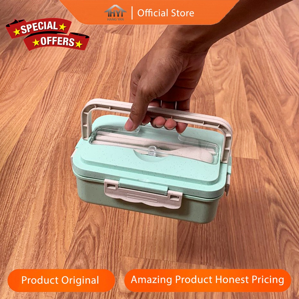 Kotak makan Set Lunch Box Kotak Bekal Tempat Makan Jerami ​1000ML 4 IN 1 Free Sendok Sumpit