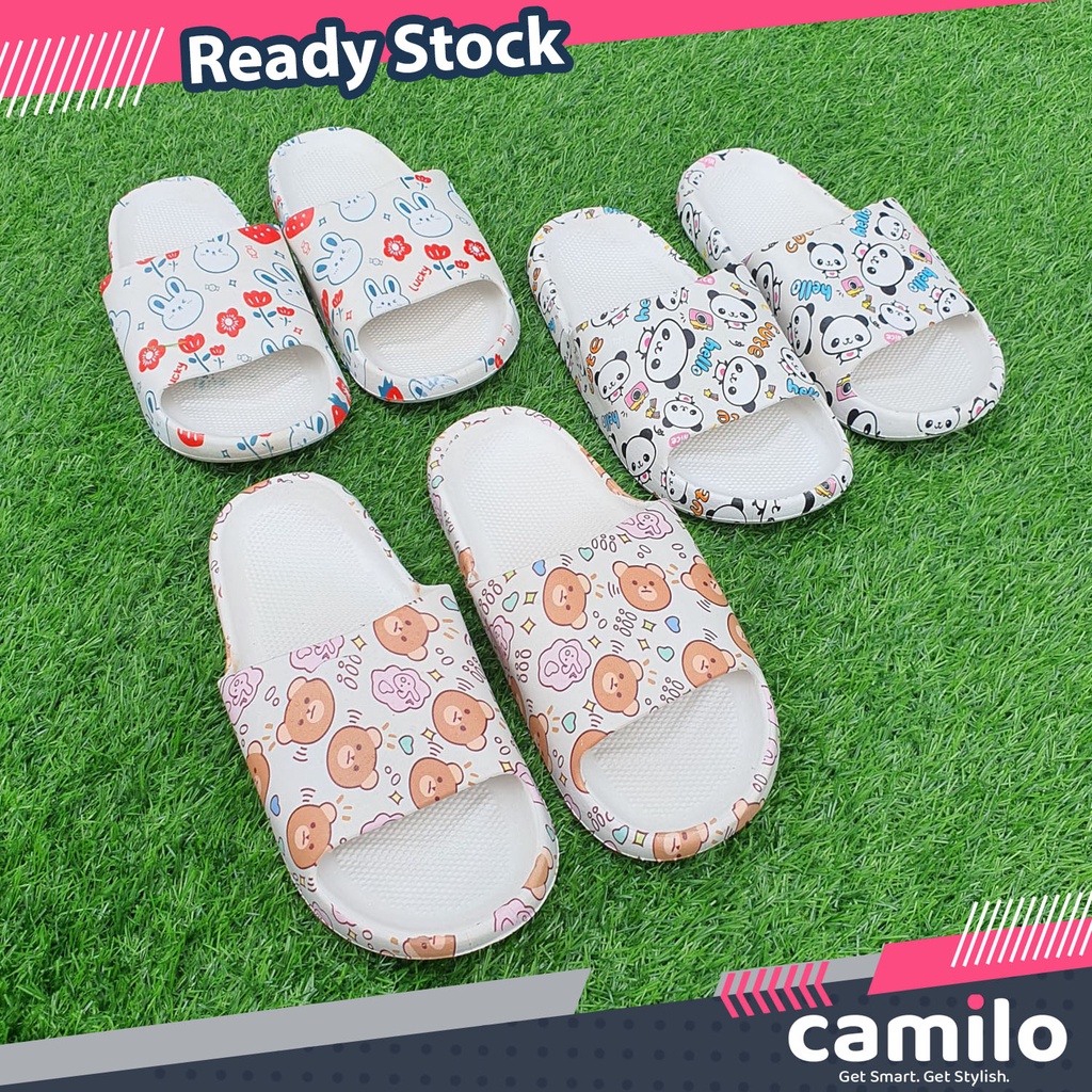 ☀CAMILO☀ SF02 Sandal Slop Motif Panda / Sandal Slop Motif lOVE /  Sandal Fashion Wanita / Sandal Lucu &amp; Imut / Slip Sandal Cewek Sandal Import SF02