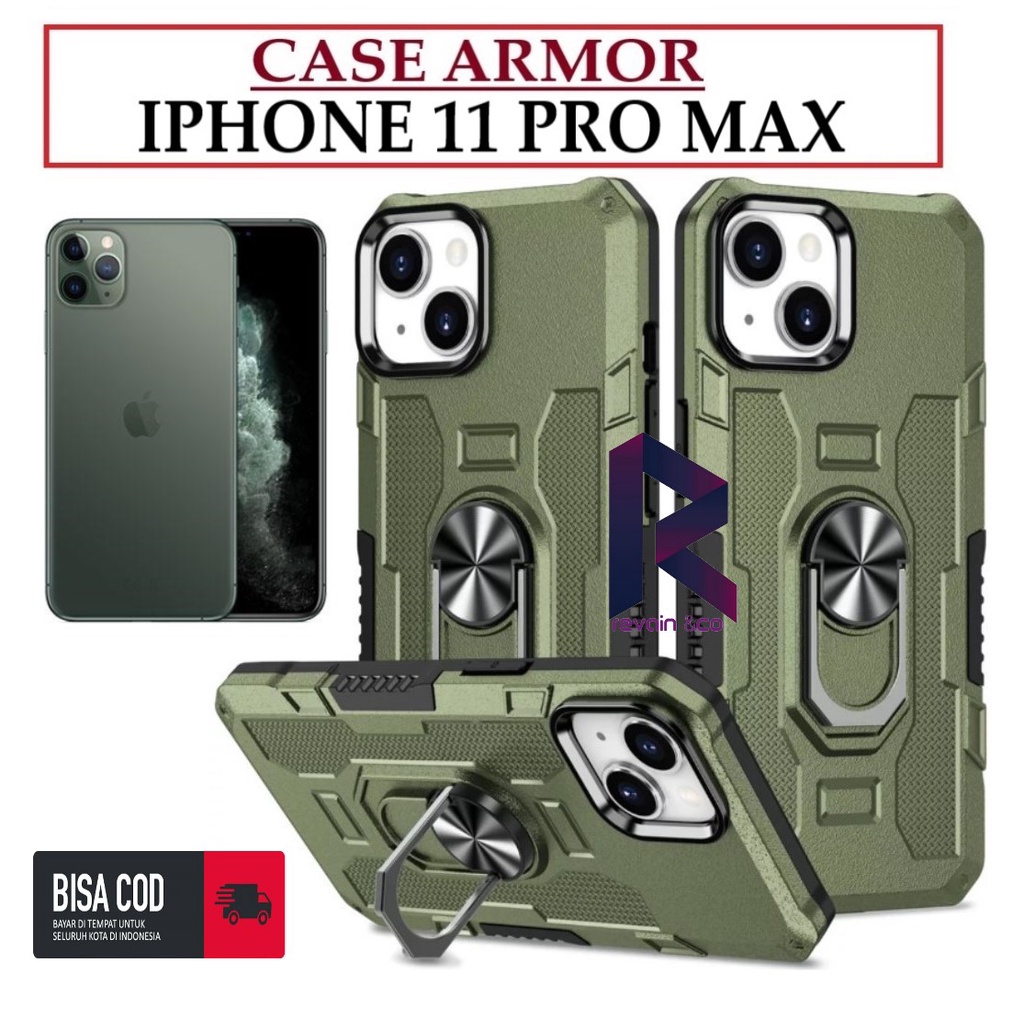 Case Armor IPHONE 11 PRO MAX Iring Cincin Magnetic Kesing Hp Protect kamera Premium Hard Case Standing Robot Pelindung Kamera