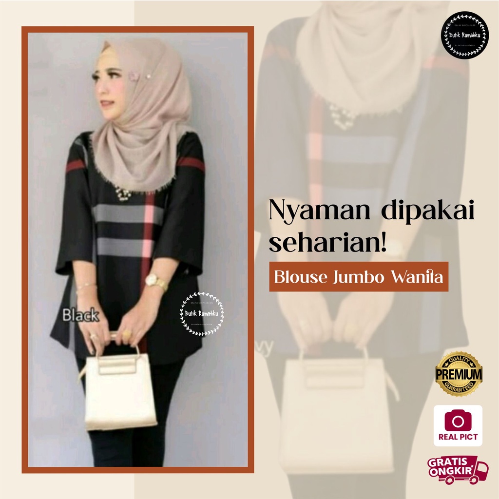 Blouse Jumbo Erlinda Atasan Pakaian Muslim Baju Flanel Wanita Big Size Bahan Scuba Premium By Butik 