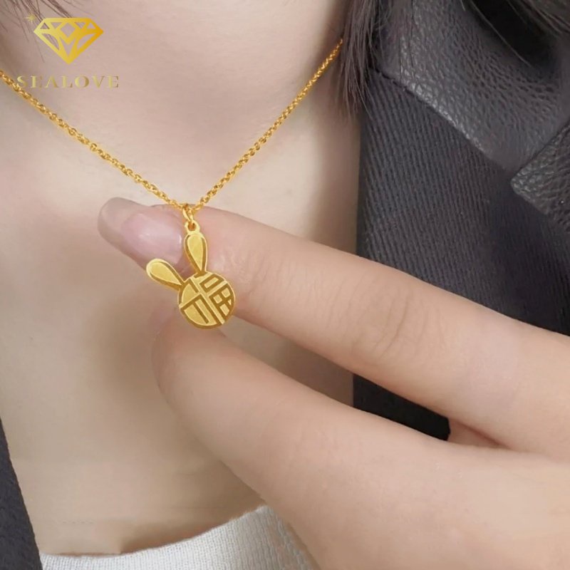 Kalung Titanium Wanita Anti Karat Kelinci Emas Lucu Fu necklace Aksesoris Korea